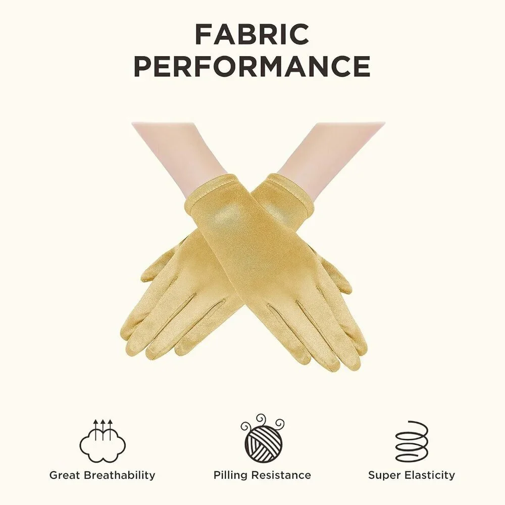Women's Short Gold Satin Silk Gloves Banquet Wedding Party Costume Accessories